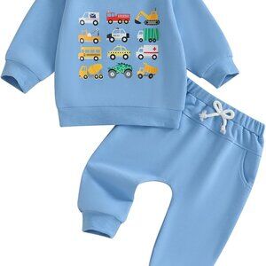 Toddler Baby Boy Vehicle Print Outfit: Long Sleeve Sweatshirt & Joggers Set